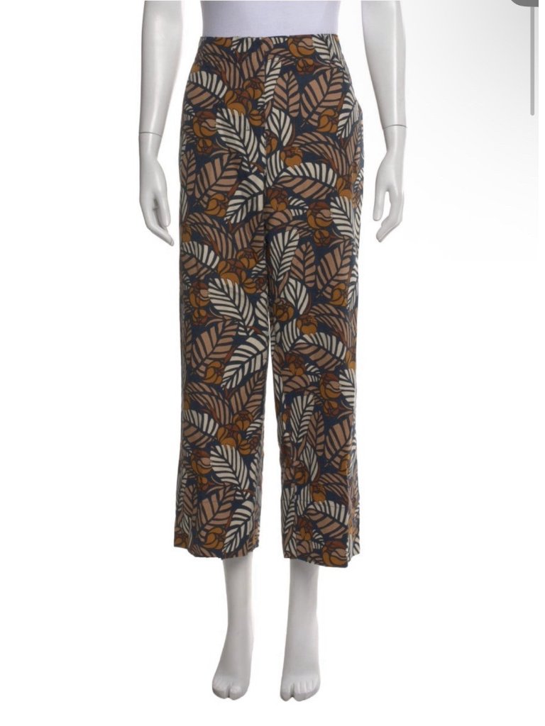 Max Mara Authentic Beige Brown Blue High Rise Wide Leg Floral Print Pants L 14